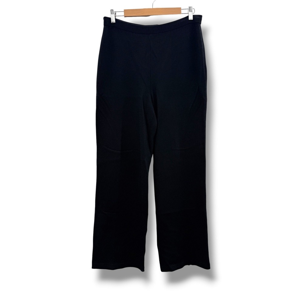 St. John Basics Santana Knit Pants Womens 8 Black Wide Leg Elastic Waist USA